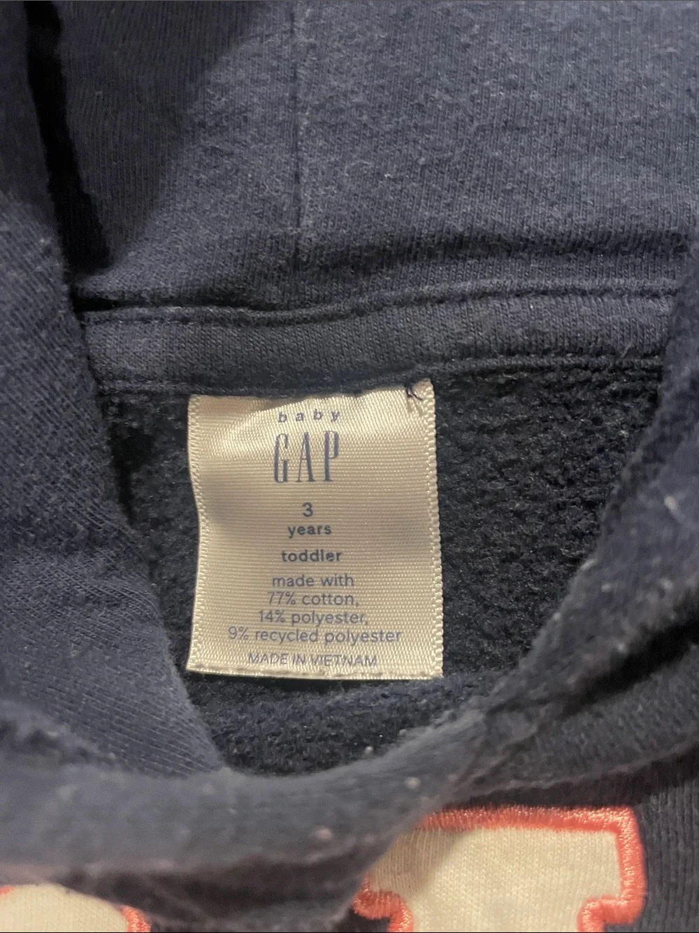 GAP Navy Kids Hoodie with white Logo outlined in pink